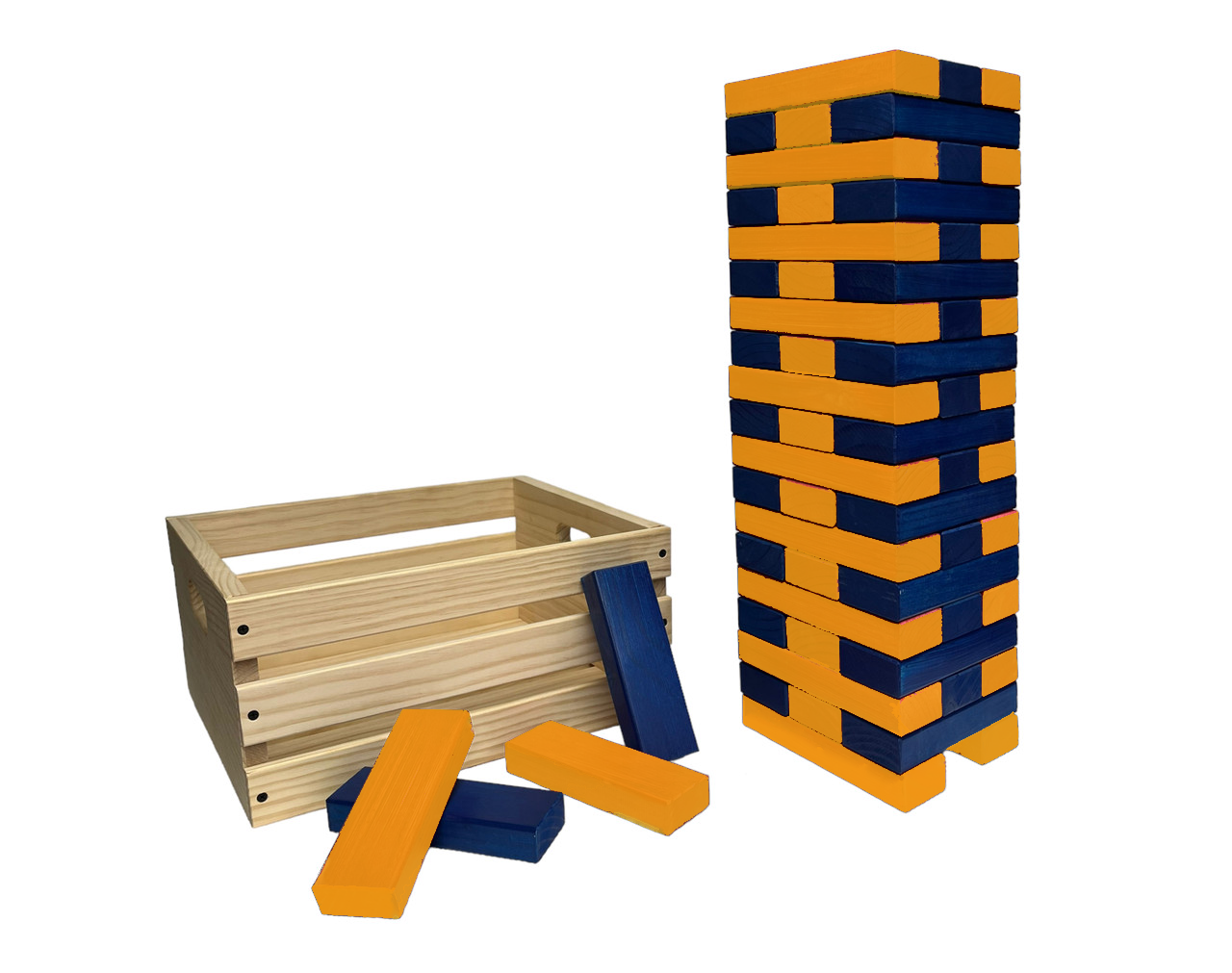 Colorful Giant Wooden Stacking Tower Game and Wood Crate | Life-Size Yard Game