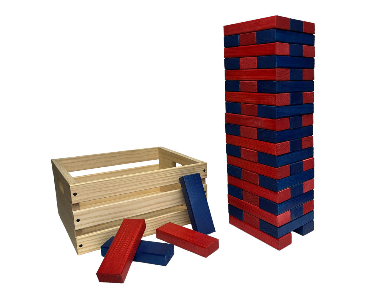 Colorful Giant Wooden Stacking Tower Game and Wood Crate | Life-Size Yard Game