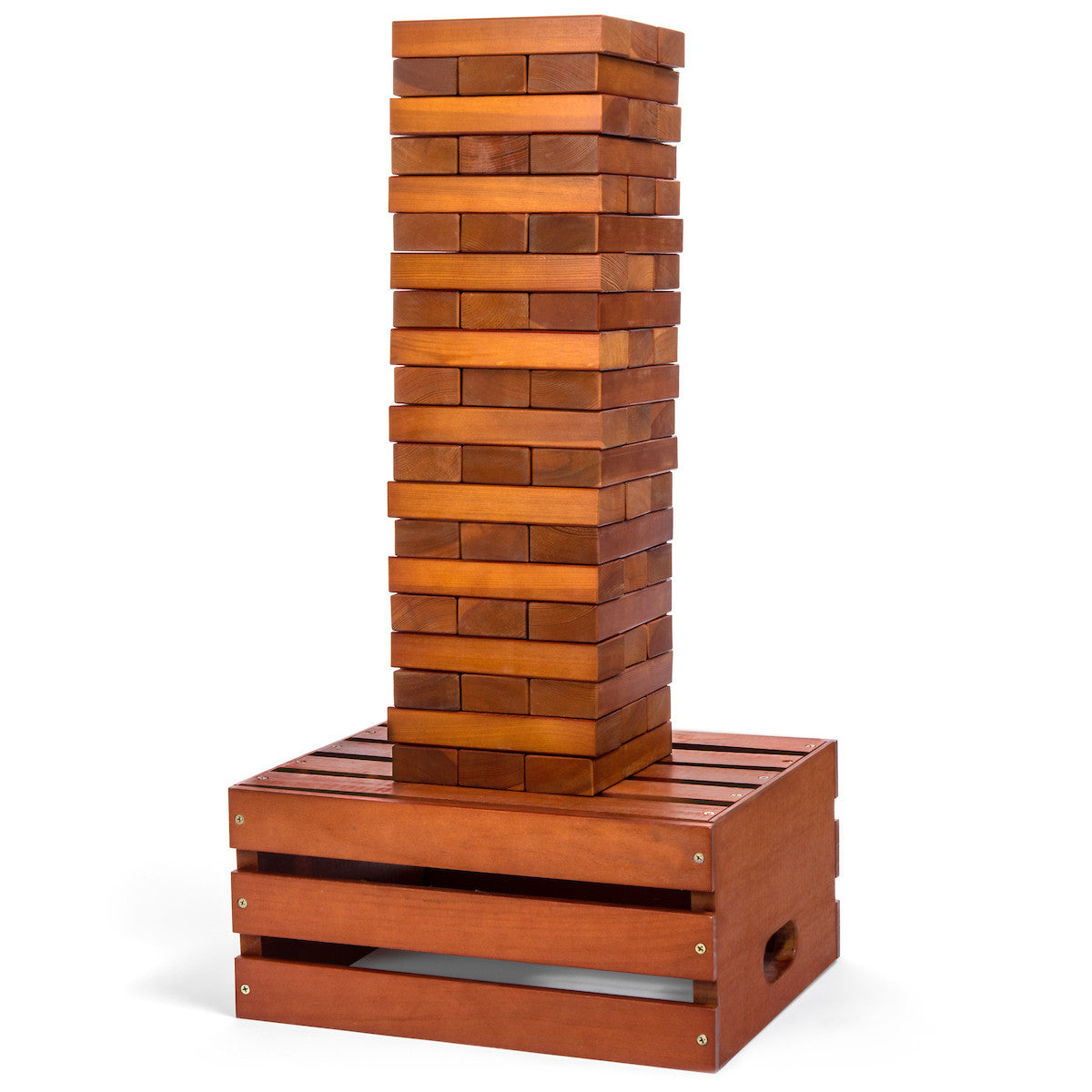Giant Stained Wooden Stacking Tower Game and Stained Wood Crate | Life-Size Outdoor Game