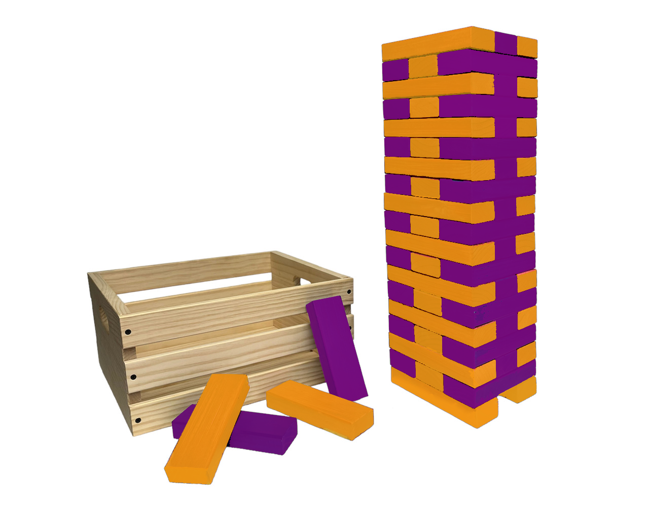 Colorful Giant Wooden Stacking Tower Game and Wood Crate | Life-Size Yard Game