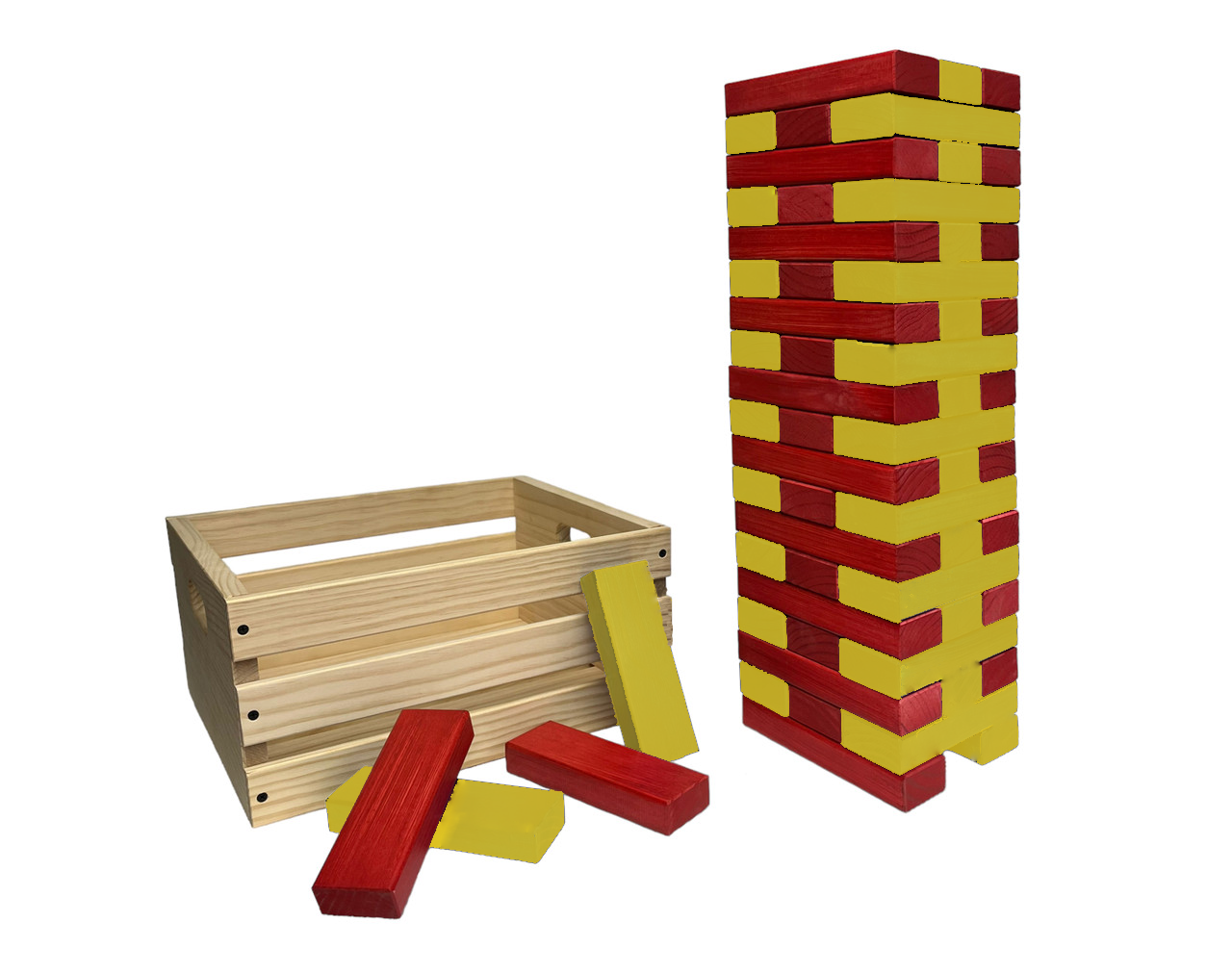 Colorful Giant Wooden Stacking Tower Game and Wood Crate | Life-Size Yard Game